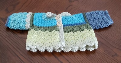 Cabbage Patch Kid Hand Crocheted Doll Sweater - Fits 15'' doll - Blues/Greens