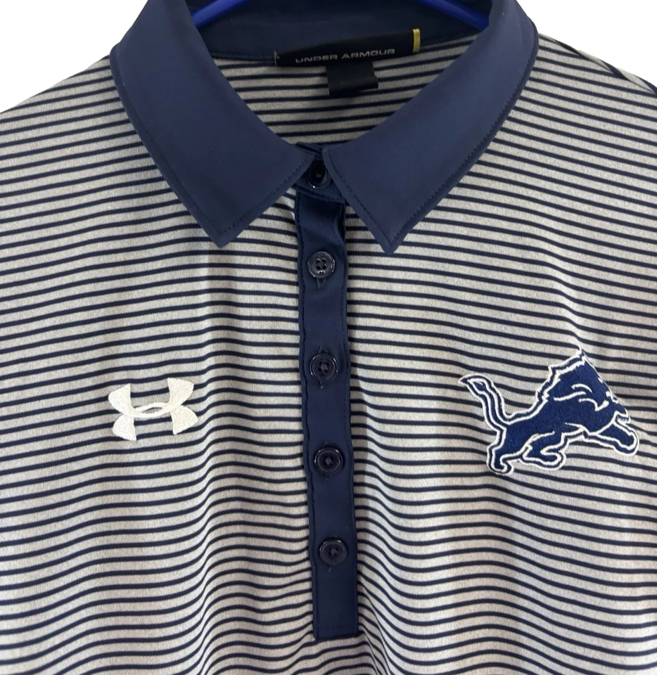 Detroit Lions Women's Under Armour Polo Shirt Top Striped Loose Fit Large - Image 2 of 4