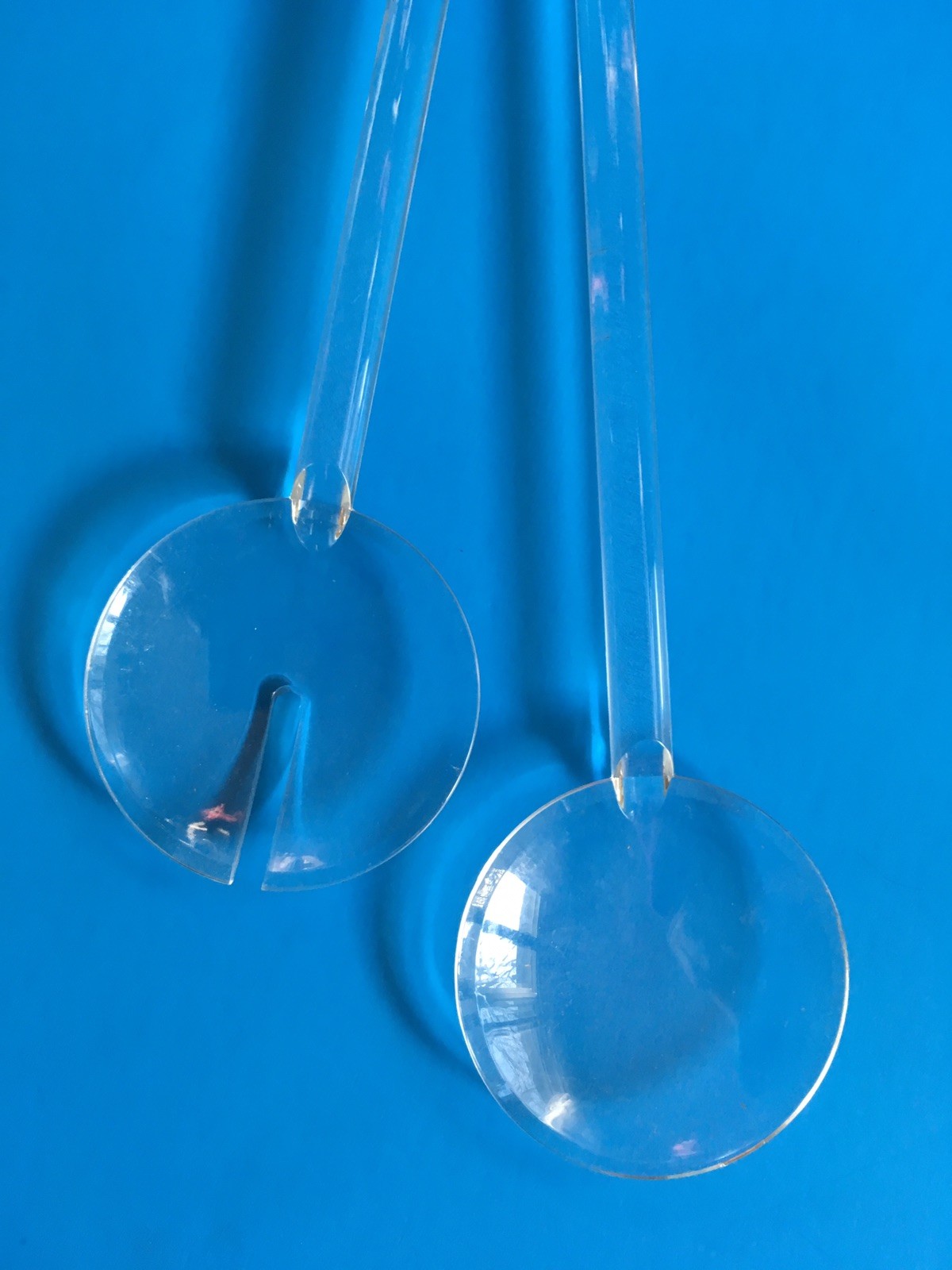 Vintage Mid Century SPACE AGE Lucite Salad UTENSILS Atomic Spoon & Fork ROUND