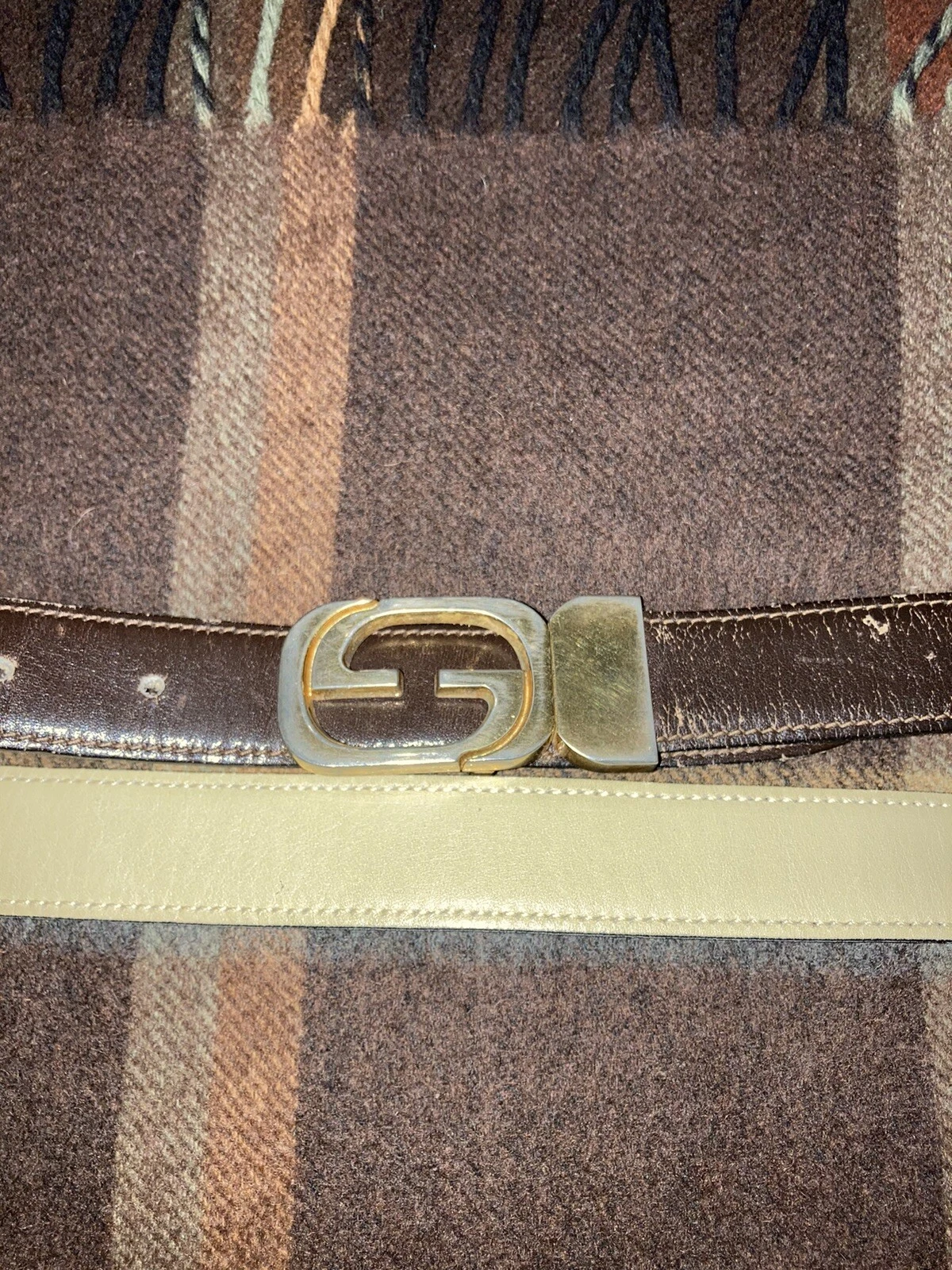 Ceinture Gucci Vintage Femme Taille M. Ton Or Boucle Vintage Années 1970