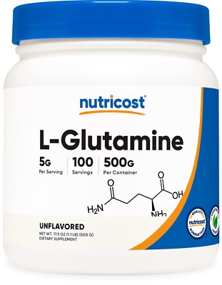 Nutricost Pure L-Glutamine Powder 500G - 100 Servings, Non-GMO & Gluten Free