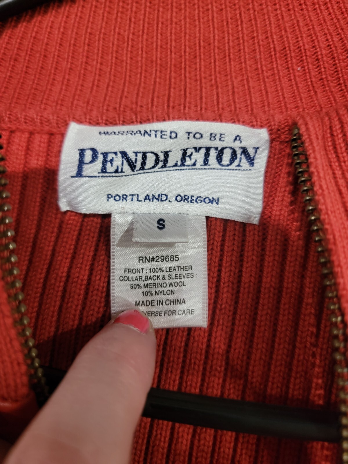 Pendleton Small Rust Orange Leather Jacket Full Z… - image 2