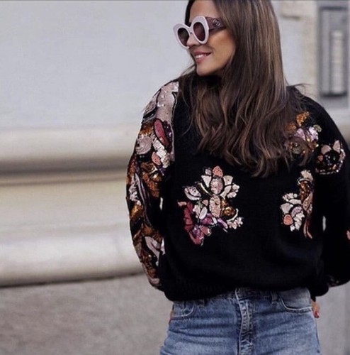 Zara Sequin Floral Sweater Oversized 