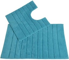Ribbed Design Bath Mat Set Bath & Pedestal Toilet Mat 2pc 100% Super Soft Cotton