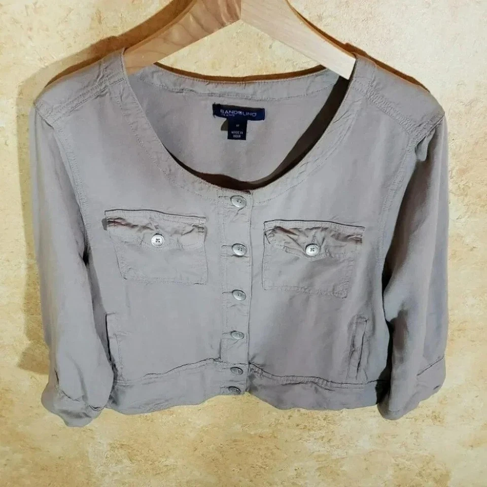 Bandolino jeans women's M light weight tan jacket top button up viscose - Image 3 of 4