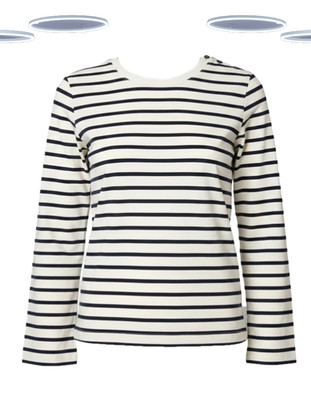 Ex Fat Face Women s T-Shirt - Long Sleeve Button Detail Stripe Navy (Defect)
