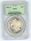 UNITED STATES 1881-S SAN FRANCISCO MORGAN SILVER DOLLAR SLABBED PCGS MS 63