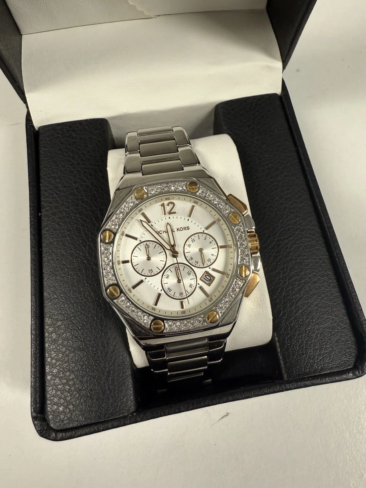 Nuovo orologio da polso donna MICHAEL KORS MK 5504 acciaio inox oro rosa strass