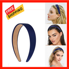 Satin Headband Navy Blue Women Girls Non Slip Hair Band Accessories for Holidays