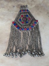 Vintage Afghan Kuchi Tribal Pendant BIG Unique Jewelry Red Center 19102 