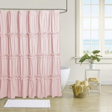 Farmhouse Ruffle Shower Curtain, Peach Pink, 72 x 72 in