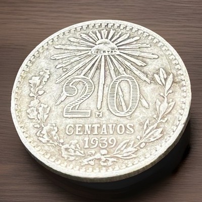 1939 M, MEXICO 20 CENTAVOS Error Coin ,SILVER .720,Low Mintage See Pictures