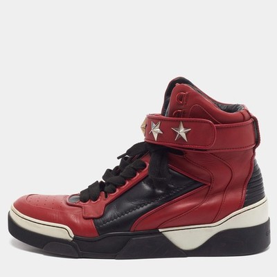 Givenchy Tyson Size 43 BlackDark Red Leather Star Studded Lace Up Sneakers