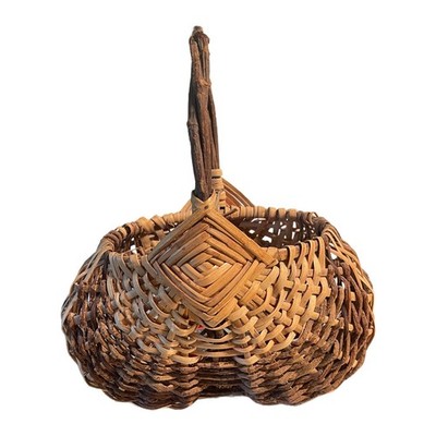 Vintage Hand Made Rustic Woven  Egg Basket W/ Twisted Vine Handle
