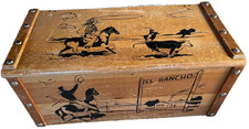 Vintage El Rancho Western Kid's Toy Chest Storage Trunk Cowboy Rodeo Wood Wooden