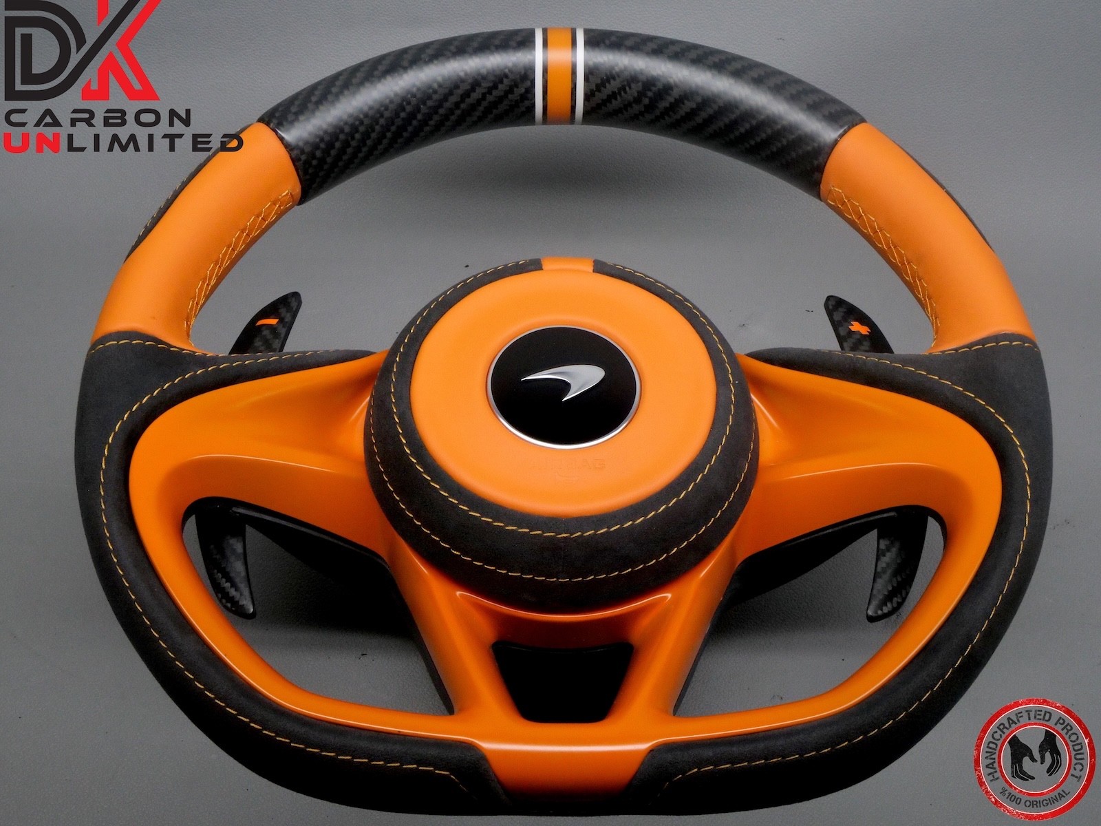 McLaren 750S 720S 765LT Alcantara Orange MSO Weave Matte Carbon Steering Wheel