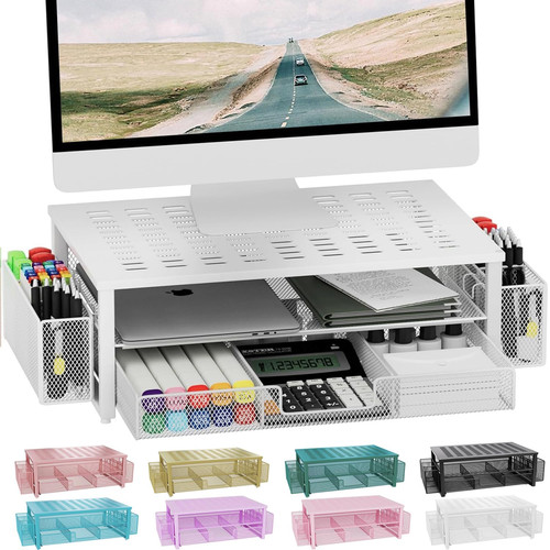 Monitor Stand Riser, Desk Organizer with Drawer and Pen Holder, 2-Tier Comput...