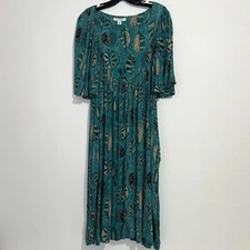 Go Softly Women’s Size M Turquoise Flutter Sleeves MuuMuu Rayon Crinkle Dress