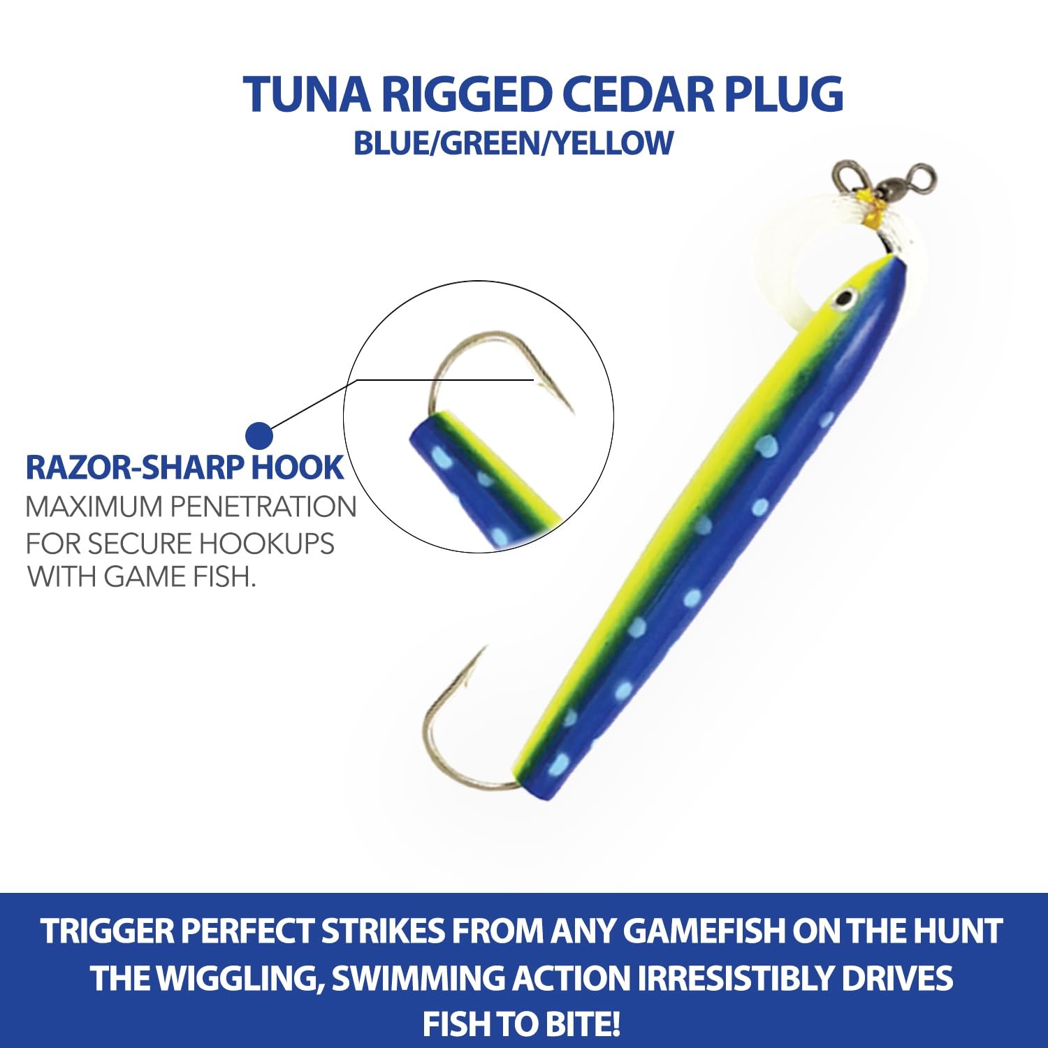 6" Rigged Cedar Plugs - 6 Pcs Set with Lure Bag, Saltwater/Freshwater Fishing - Image 4