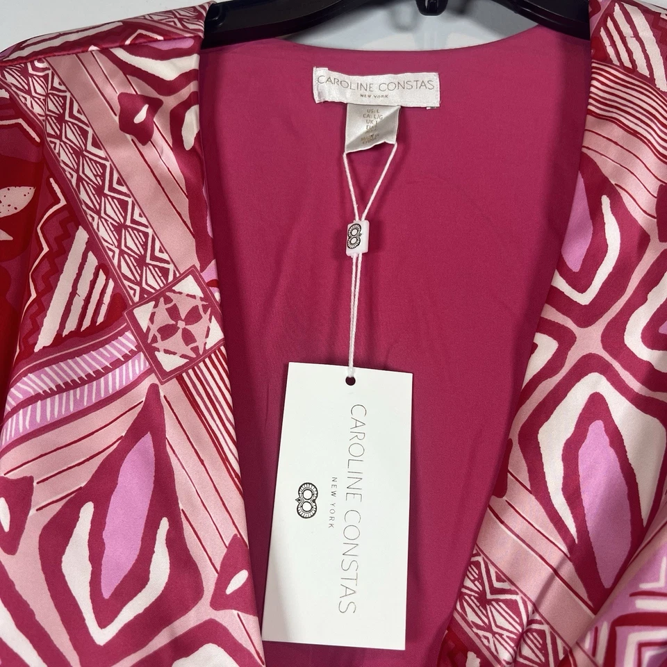 Caroline Constas Pink Geometric Hippie Retro Lux Designer Blouse NWT $485 large  - Image 2 of 4
