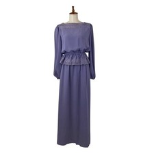 Vintage 70s Purple Dress Set L Monochrome Prairie Modest Coquette Romantic