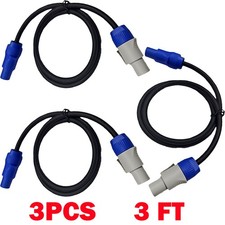 3x 3ft 16AWG Stage Lighting Fixture PowerCon-Compatible Power-Through Blue Cable