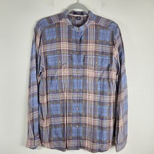Chaps Women's Blue Plaid Lagenlook Long Sleeve Button Up Viscose Shirt Size Lrg