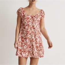 Madewell Margie Abstract Floral Mini Dress NWt Cottagecore Linen Cotton Sz 10
