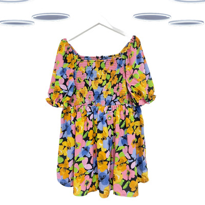 Ex Women's Plus Size Floral Shirred Bardot Peplum Blouse - Multi colour (Defect)