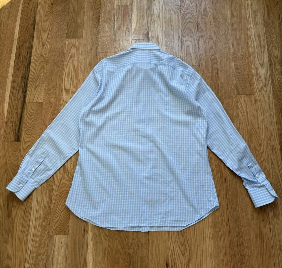 Brioni Vintage 90s Made in Italy 100% Cotton Dress Shirt Gingham Check Plaid L - Image 4 of 4