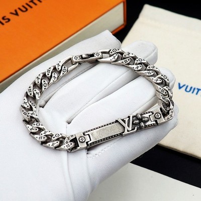 Premium Engraved Whisper Gourmette Bracelet Silver Vintage Cuban Link Men's