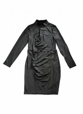 NU Denmark Dress Check Ruched High Neck Long Sleeve Size L
