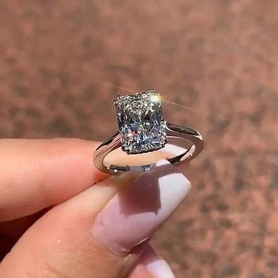 4Ct Radiant Cut Lab Created Diamond 14K White Gold FN Engagement Solitaire Ring