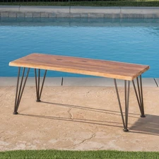 Rustic Outdoor Acacia Wood Coffee Table with Iron Legs - Design