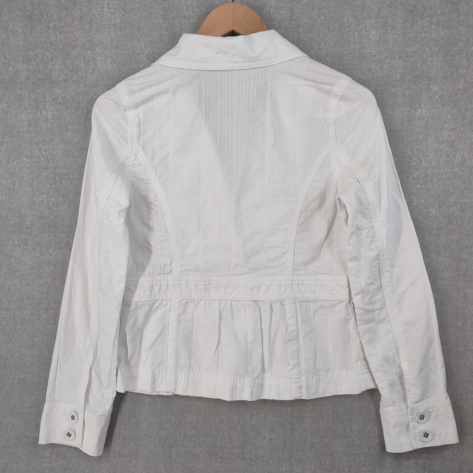 Blazer Caslon Mujer XS Blanco Algodón Texturizado Dos Botones Bolsillos Acanalados Chaqueta Foto 2 de 4