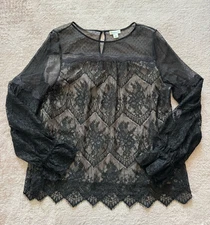 Sundance Women’s Victorian Elegance Black Lace Top Size Large