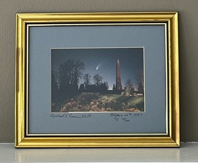 Framed signed print 9.5 x11.5  Comet Hale-Bopp Saratoga Battle Monument 1997