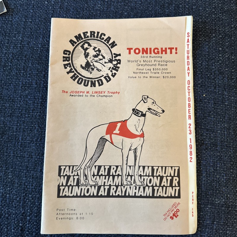 Raynham American Greyhound Derby Program Greyhound Dog Racing 1982