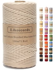Braided Cotton Cord 3mm 109 Yards Natural Macrame Cotton Cord Bohemia Macrame...
