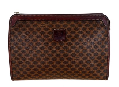 Authentic CELINE Triomphe Macadam Leather Clutch Cosmetics Travel Bag Italy