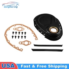 Black Timing Cover w/ Gasket & Bolts Kit For Small Block Chevy SBC 283-350 V8