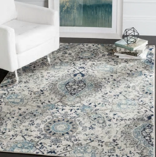 Rectangle Area Rug 3' X 5' Bohemian Transitional Cream Light Grey Easy Care NEW - Image 2 of 4