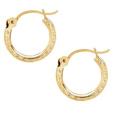 14k Yellow Gold Baby Hoops Hoop Earrings Tubular 2x12mm Diamond Cut
