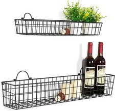 Wall Mounted Black Metal Wire Storage Baskets Display Racks, Set of 2