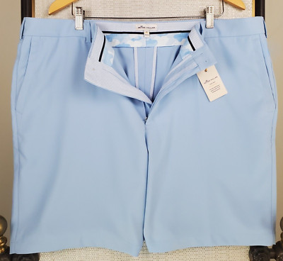 PETER MILLAR $98 New Size 42 Waist Mens Flat Front Shorts Wicking 9'' Inseam Blue
