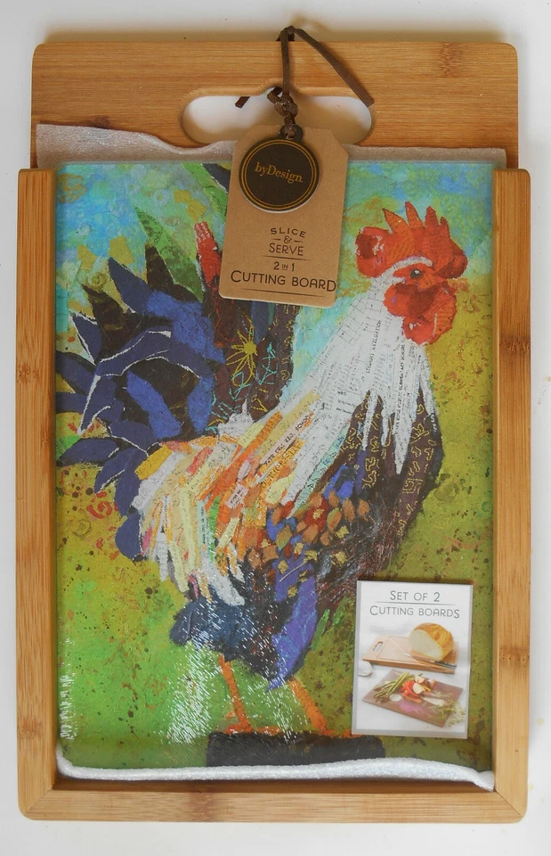 Silvestri Demdaco Rooster Wood and Glass Cutting Board Set, Multicolor - Image 2 of 4