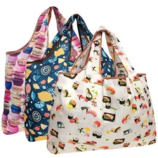 Wrapables Large Foldable Tote Nylon Reusable Grocery Bag, 3 Pack