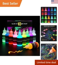 Acrylic Glow in The Dark Paint Set - 10 Vivid Colors for DIY Crafts, Halloween