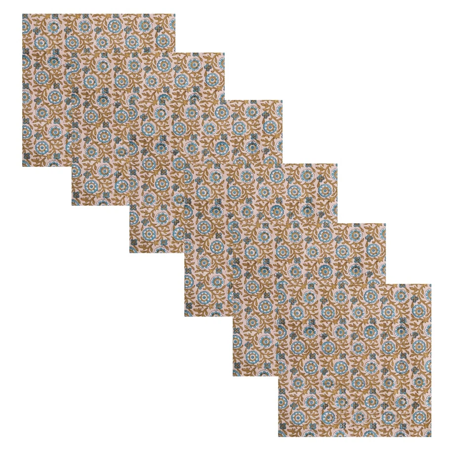 Juego de 24 servilletas de mesa de tela estampadas 100 % algodón indias beige floral Foto 4 de 4