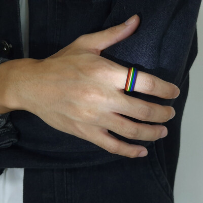 8mm Rainbow Color Love Gay Pride Lesbian Men's Ring Stainless